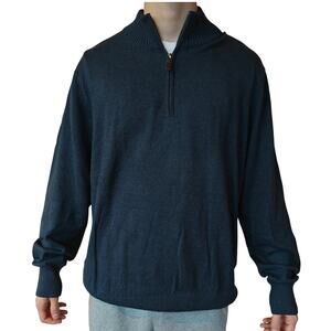 Eddie Bauer Cotton Cashmere Quarter Zip Sweater XL Blue Pullover